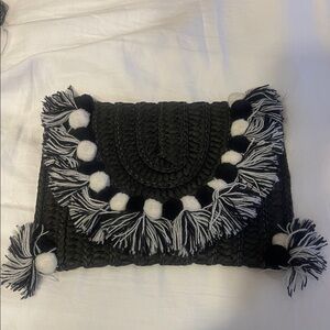 Chic Black and White Tassel Clutch